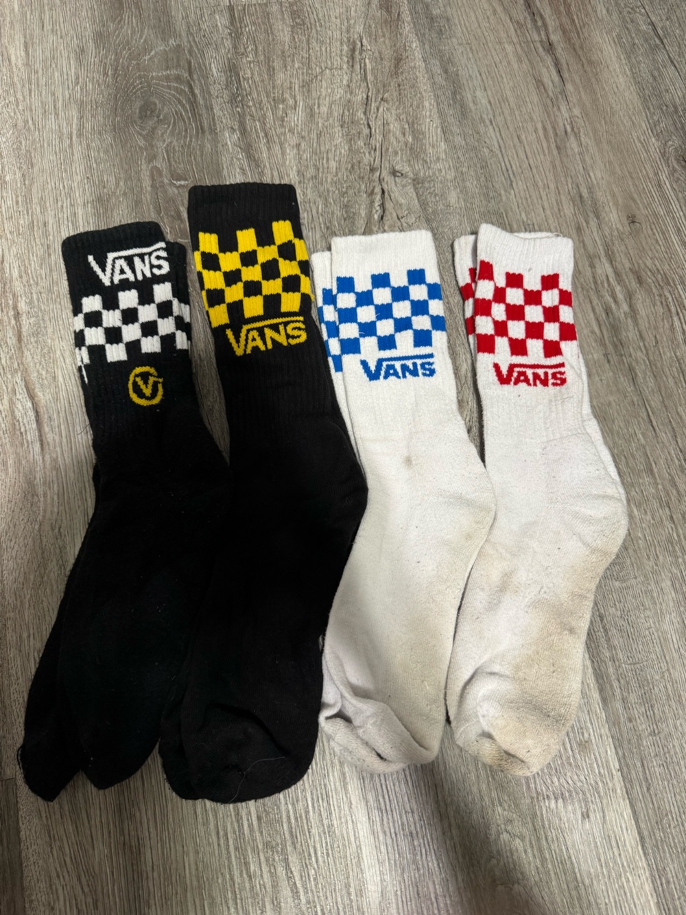 Vans Men’s Checkerboard Crew Socks Pack - Black, Yellow, Blue, Red